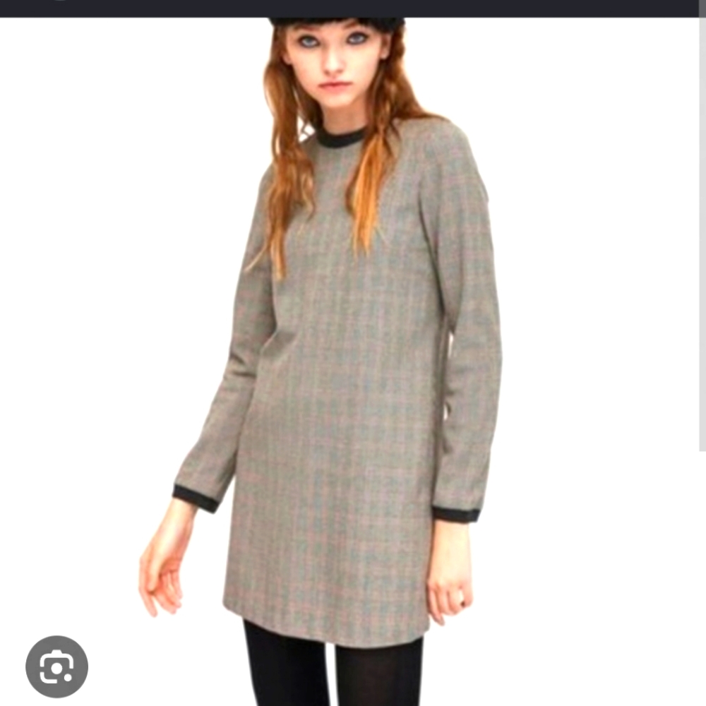Zara Trafaluc Houndstooth Long sleeve dress sz XS
